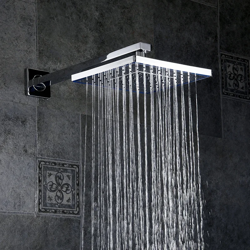 Vidric Shower Faucets Chrome Silver Wall Mount Bathroom Faucet Set Rainfall Square Big Shower Head Handheld Valve Bath Mixer