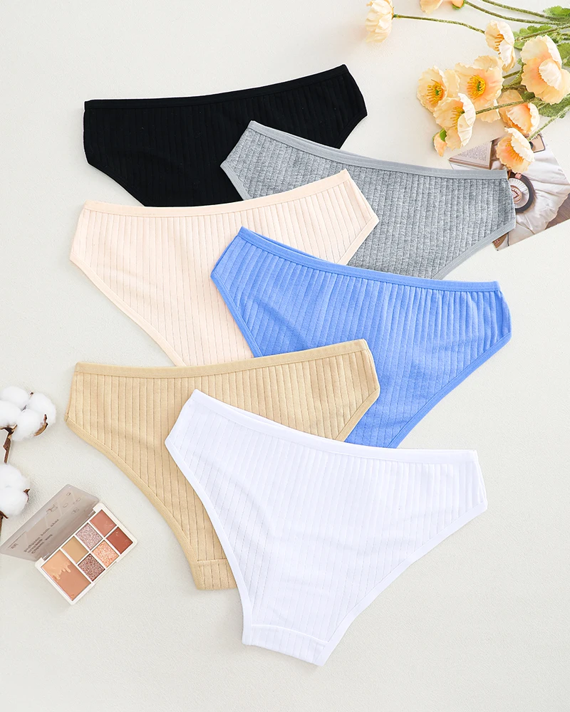 FIENTOO 6PCS/Set Panties Cotton Women Underwear Sexy Underpants Comfort Girls Briefs for Female Stripe Cotton Intimates Lingerie