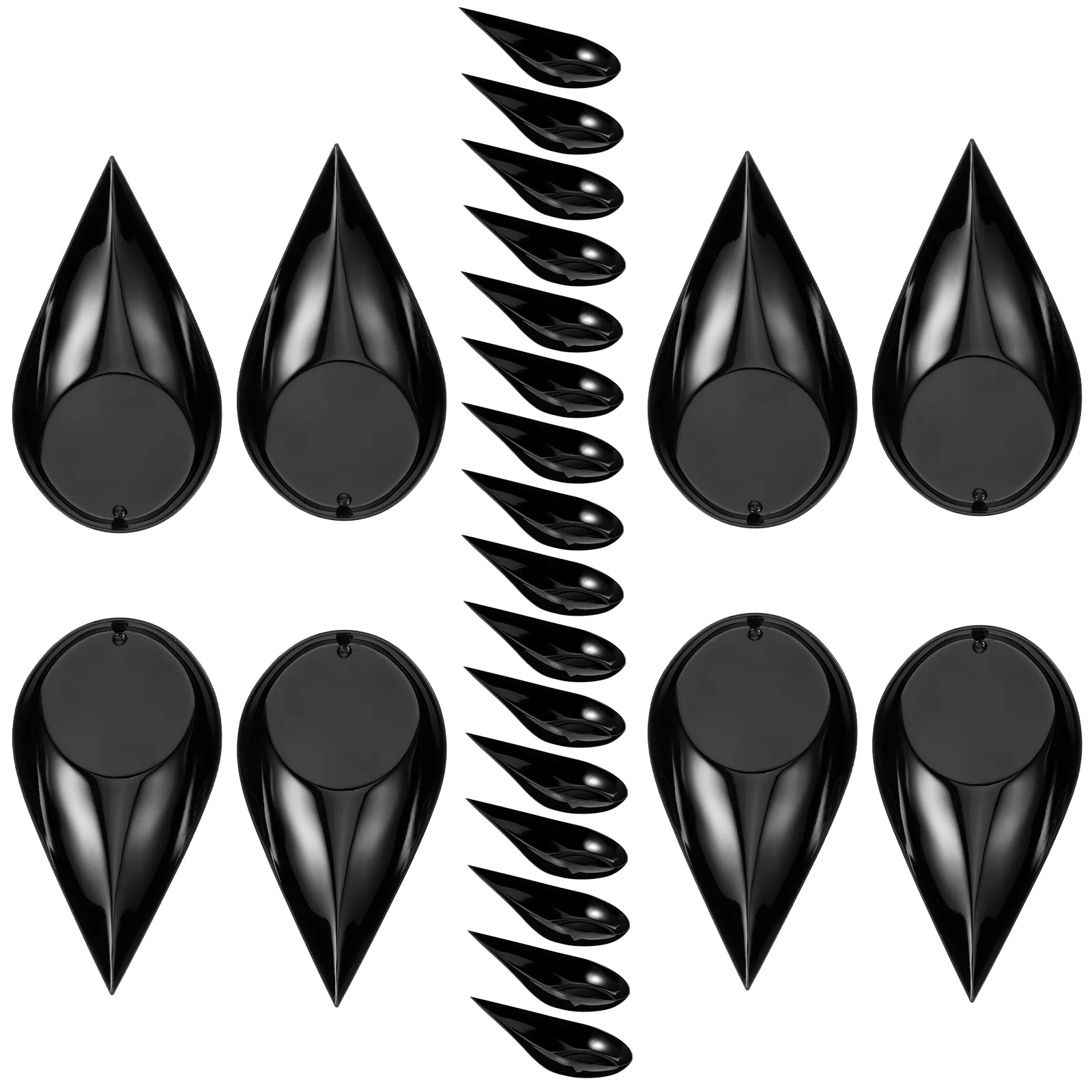 Colher de sobremesa preta transparente, prato de lágrima para frutas, doces, servir aperitivo, mini pratos, portátil, catering, item de cozinha, 100 peças