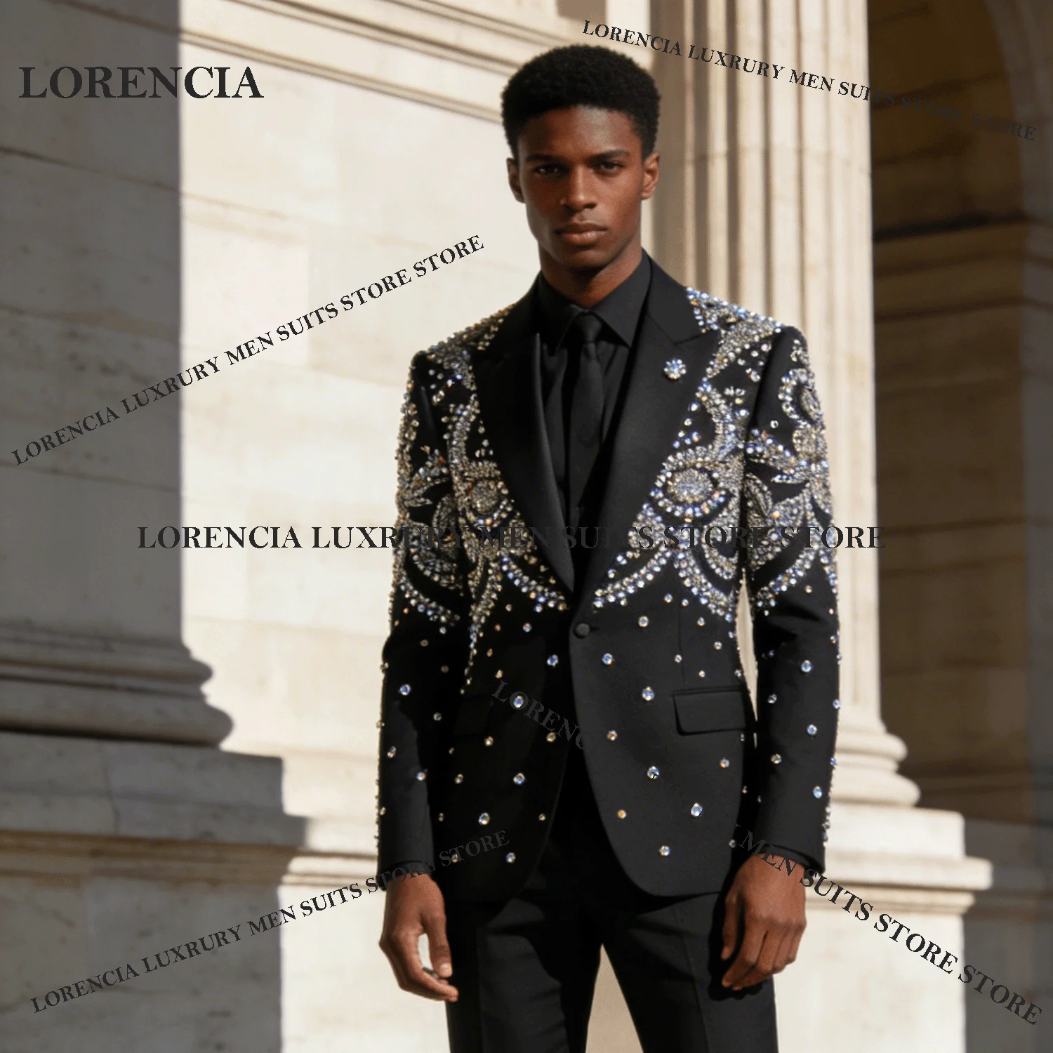 

Handsome Customized Men Diamond Design Suits Glitter Wedding Tuxedos Sparkle Slim Ropa hombre 3 Pieces Sets Groom Male Blazers