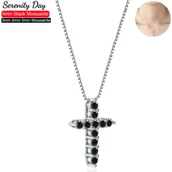 Serenity 3mm 4mm 5mm Black Moissanite Cross Pendant Necklace For Women Men 100% S925 Sterling Silver Jesus Neck Chain Plated 18K