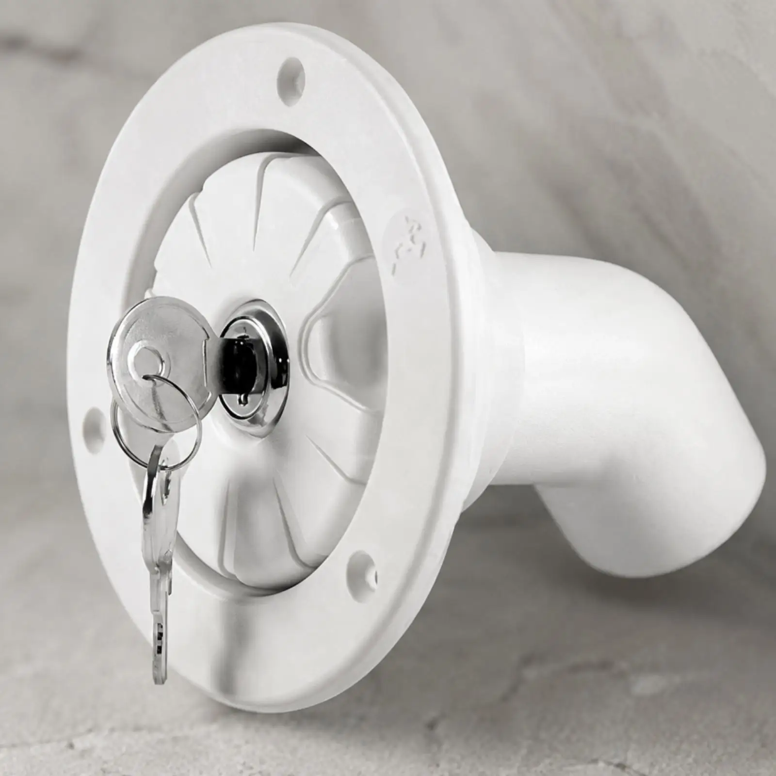Tapa de entrada de agua para caravanas, de plástico blanco con llave, compatible con el puerto de llenado estándar de las caravanas, ideal para viajes por carretera y para usar en acampadas.