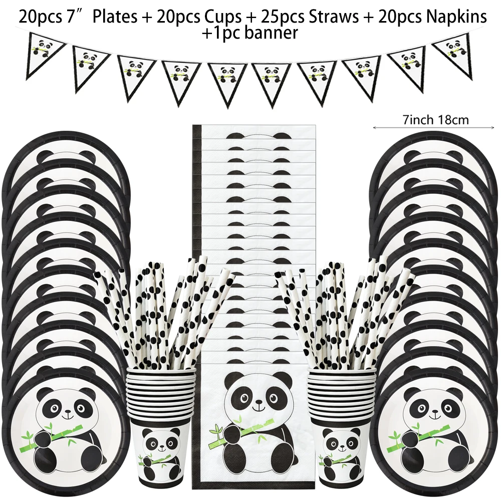 

50/86Pcs Panda Disposable Tableware Spot Paper Plates Cup Banner Straws for Kids Birthday Baby Shower Party Decorations