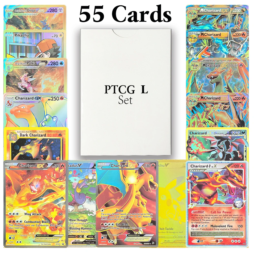 

PTCG L весь набор 55 шт./компл. PKM Charizard MCharizard Pikachu Lugia Galarian Moltres Aerodactyl PKM Коллекционная игра Карты Настольная игра