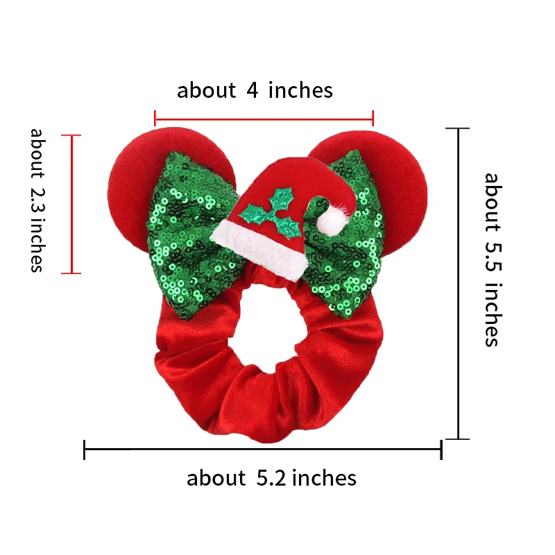 2024 Disney Christmas Mouse Ears Velvet Hair Scrunchies For Girls Women Sequins 4\