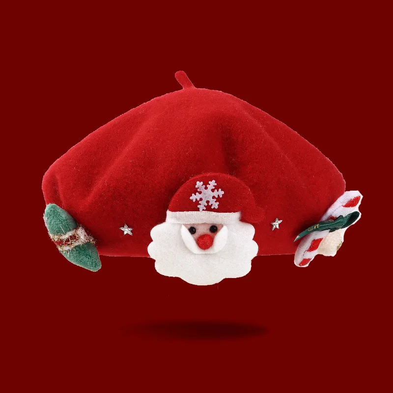 New 3 Designs Red Christmas Wool Winter Beret Hat For Women Snake Butterfly Fashion Warm Painter Cap Girls Christmas Party Gift