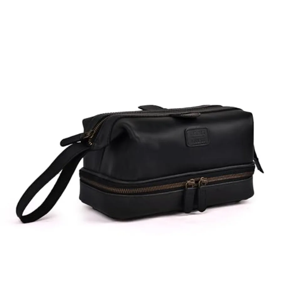 

Genuine Leather Dopp Kit Large Travel Toiletry Bag with Waterproof Lining, Dual-Zip Design for Men and Women, Organizer for Sha