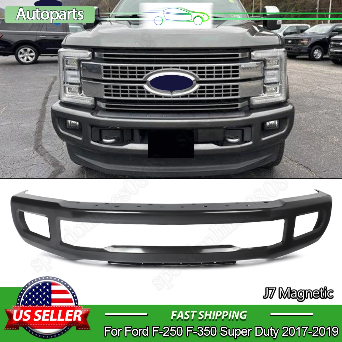 Front Bumper Face Bar with Fog Lights Hole For Ford F250 F350 Super Duty 2017 2018 2019 Front Bumper Guard Magnetic Metallic J7