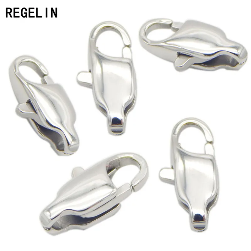 REGELIN 5pcs/lot High Quality 11/13mm Silver Tone 316L Stainless Steel Lobster Clasps Hooks Connector Jewelry Making Accessories