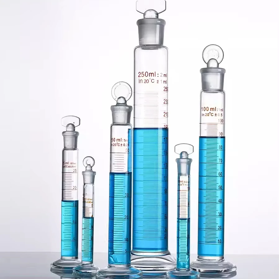 

10ml-100ml Glass Measuring Cylinder with Ground Stopper - Precise Graduation, Round Base - Lab Chemistry Equipment