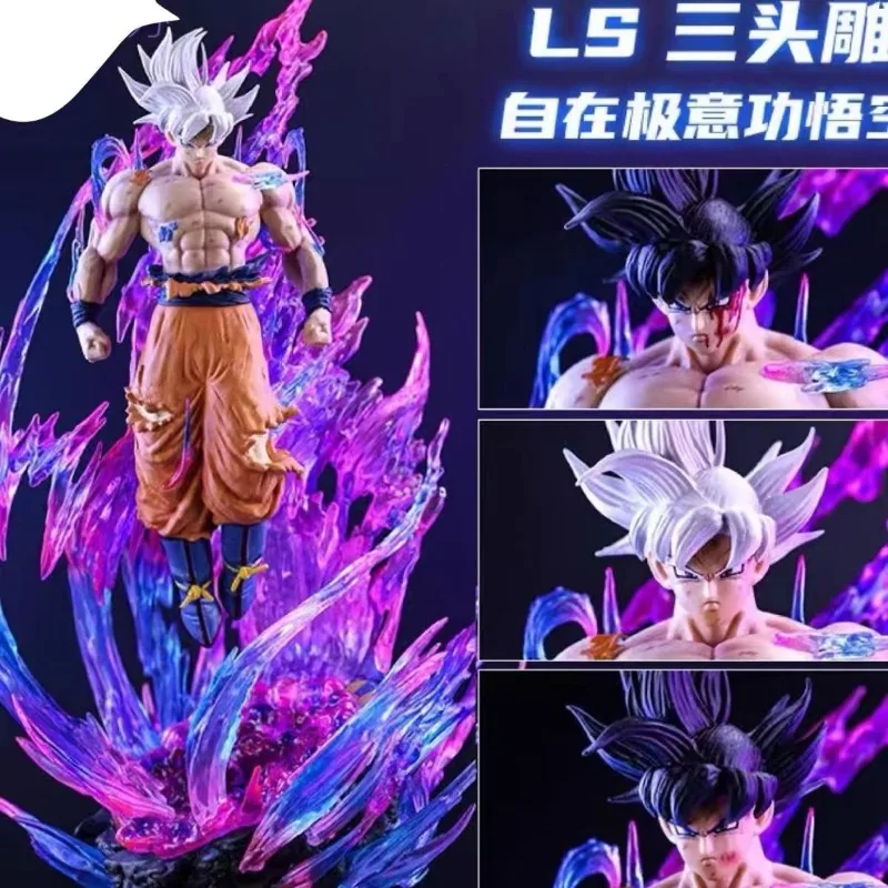 

52cm Dragon Ball Action Figure Ultra Instinct Son Goku Can Emit Light Kakarotto Three Heads Ornaments Desktop Display Gift Toy