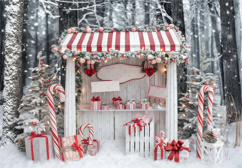Mehofond-Fotografia de fundo para crianças, Christmas Candy Shop, Snow Forest, Xmas Tree, Family Portrait Decor, Backdrop Photo, Inverno