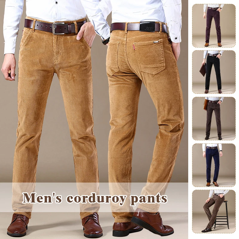 Pantalones de pana para hombre, informal Pantalón recto de negocios, pantalones vaqueros largos ajustados de colores sólidos, talla 28-40, Otoño e Invierno