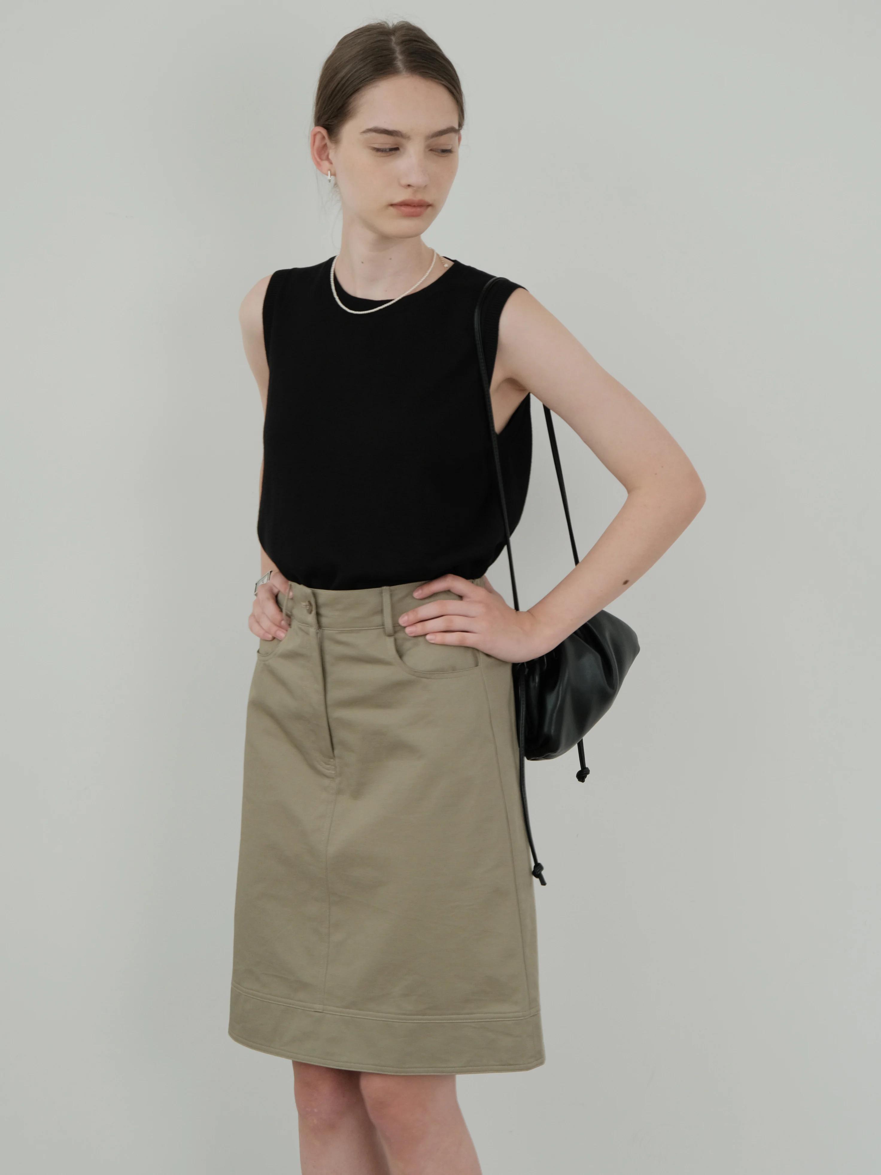 

Retro Khaki Mid-Length A-Line Skirt Casual Commute Women's Fashion Spring Summer Cotton Standard Fit Button-Up Skirt