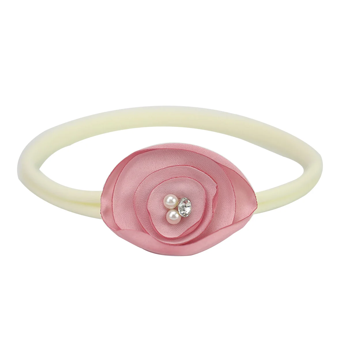 

6Pcs Headbands Skinny Nylon Satin Chiffon Flower Headband Beige Khaki Perfect Gift for Shower Birthday