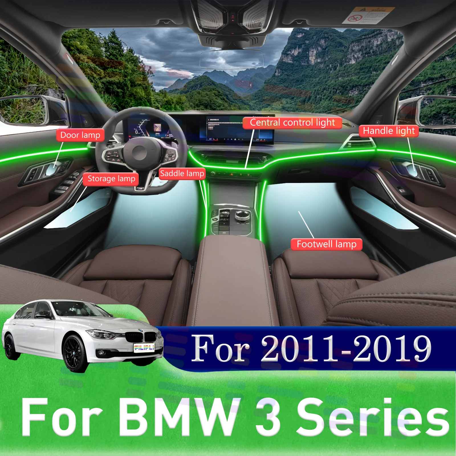 

For BMW 3series F30 F35 Elevate Camping Trip Drives with Hidden LED Light Strips for Car Interiors Boasting 64 Night-Sky Colors