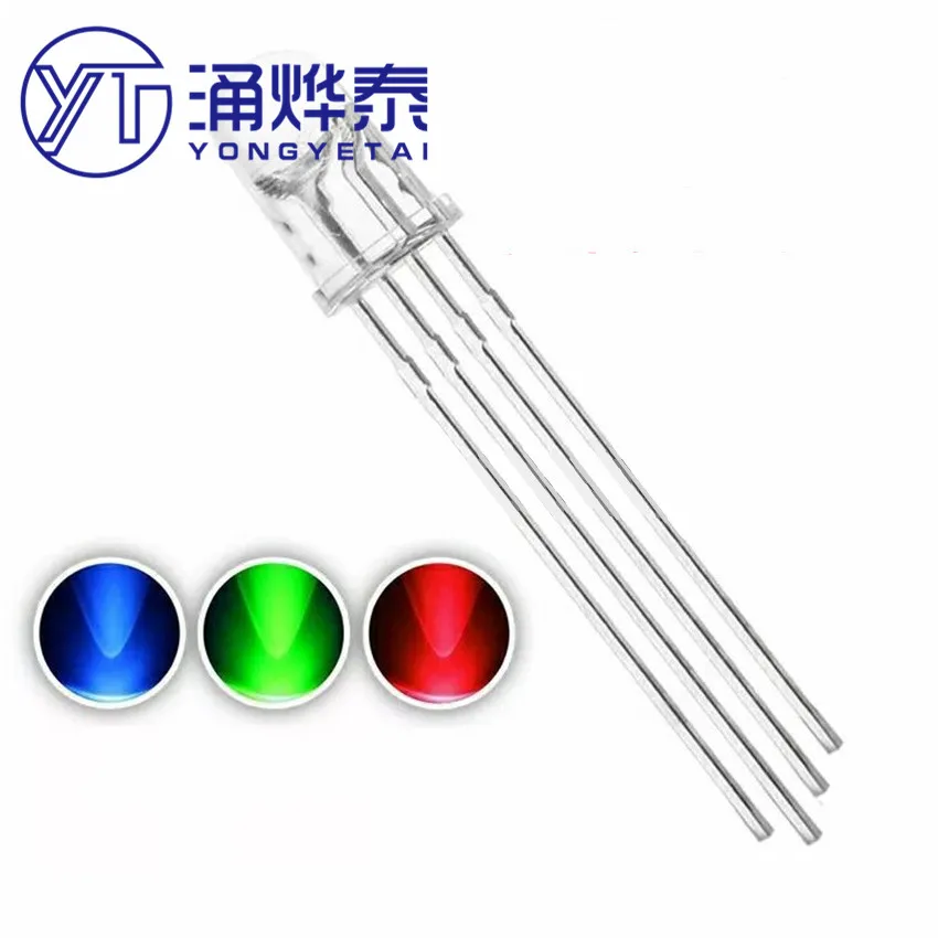 YYT 20PCS 5MM red, green and blue RGB colorful four-legged transparent common LED light-emitting diode lamp beads super bright