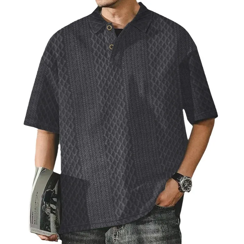 2024 Short Sleeved POLO Shirt for Men's Summer Knit Jacquard Texture Oversized Loose Collar Niche T-shirt