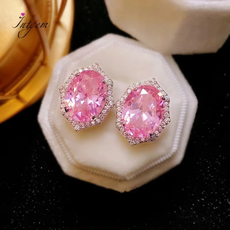 Temperament Simulation Pink Tourmaline Shining Diamond Colorful Zircon Earrings for Women Fine Geometric Party Ear Jewelry