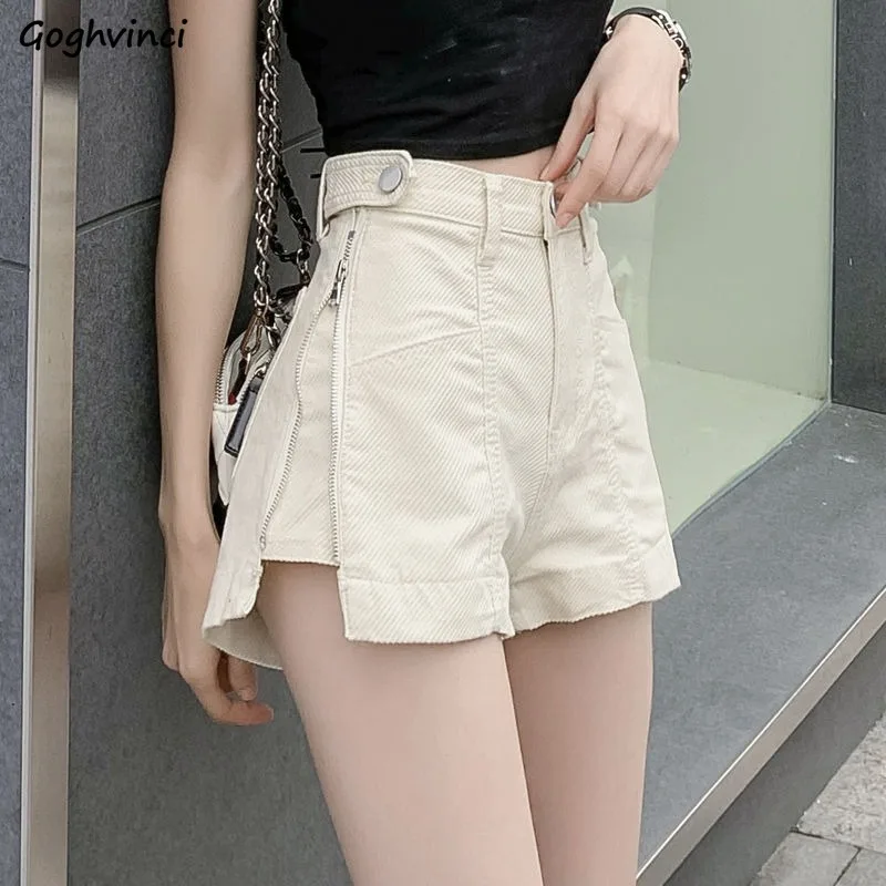 

Denim Shorts Women Summer Pockets Side Zip Adjustable Waist Buttons Solid Korean Style Sexy All-match High Waist Ins Cozy Slim