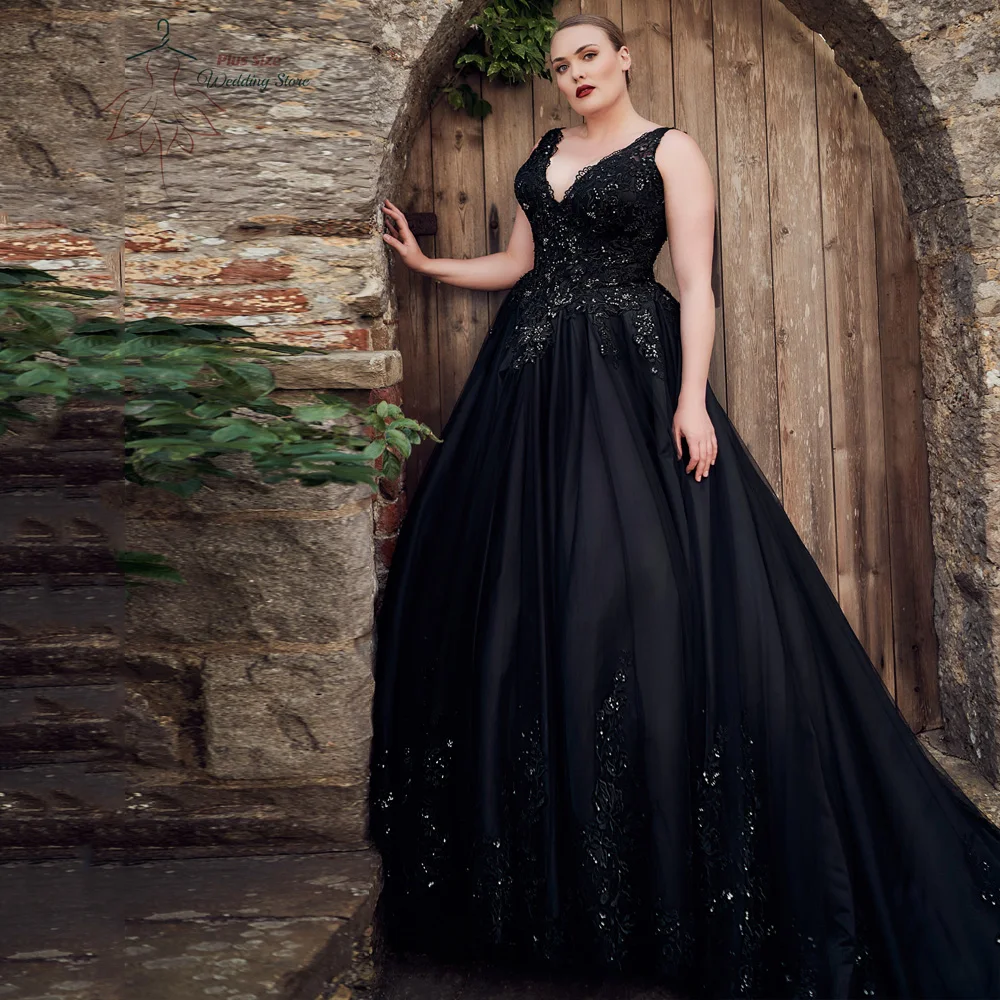 princess polly baby blue dress Elegant Black Wedding Dresses Plus Size V Neck Sleeveless Bride Gowns  Appliqués Sequin A-Line Sweep