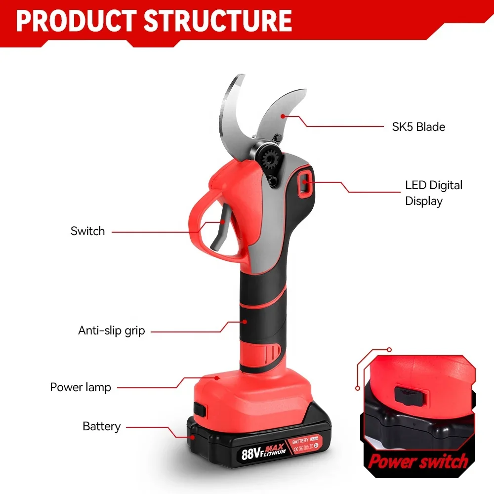 1500W 50Mm Borstelloze Elektrische Snoeischaar 2 Versnellingen Verstelbare Draadloze Bonsai Snoeien Tuingereedschap Voor Makita Batterij