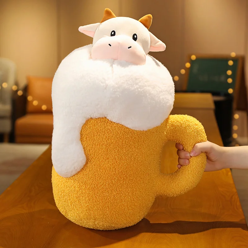 Creative Cow Beer Plush Throw Pillow Toy Anime Fox Beer Stuffed Plushies Cushion Doll Cartoon Soft Kids Toys Gifts Home Decor