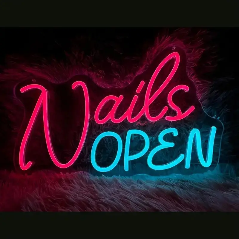 Nails OPEN Neon Sign, USB Powered Dimmable Salon Led Sign Accessories Nail Salon Sign Nail Salon Decor Wall Decor Windows