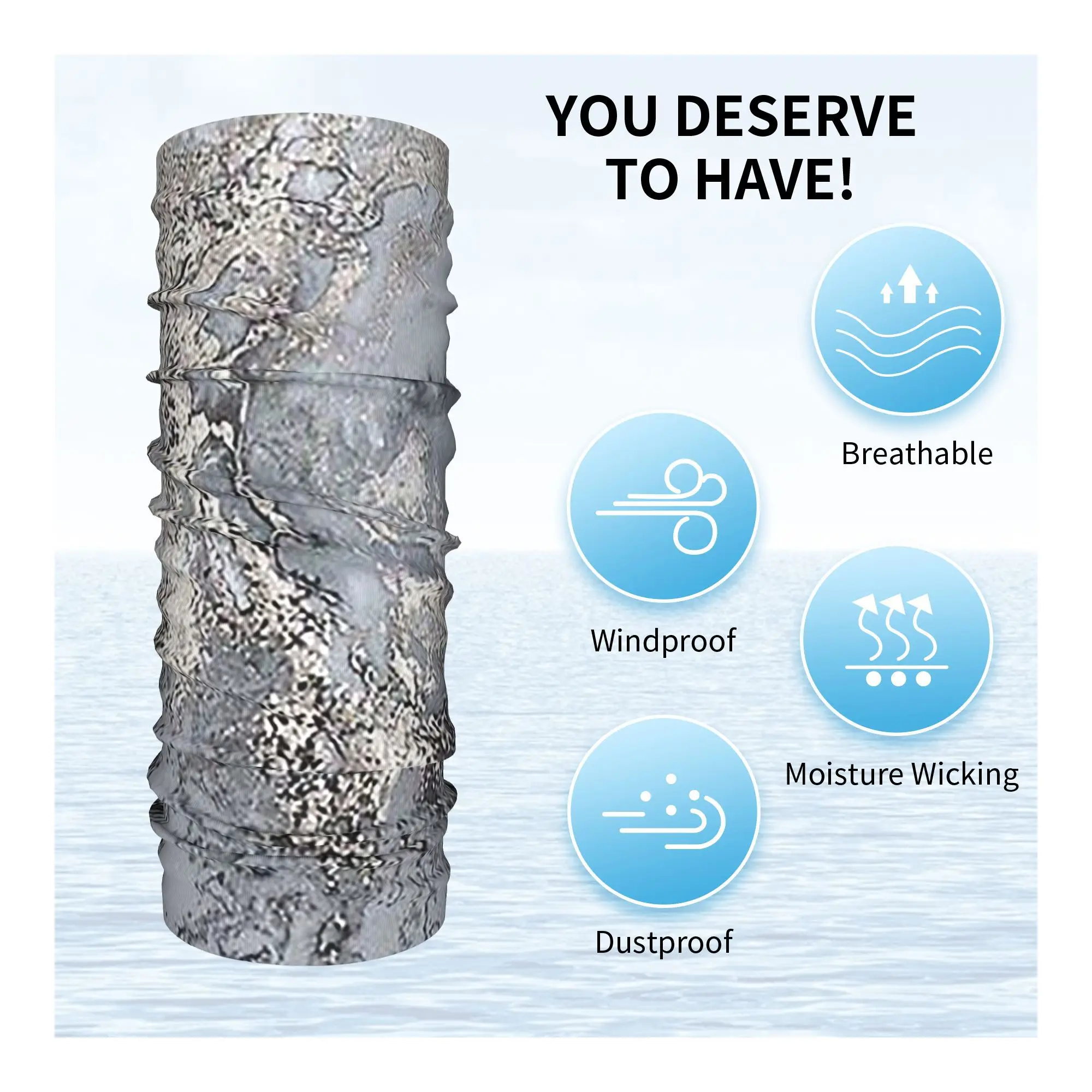 غطاء رقبة باندانا رخامي باللون الرمادي والفضي، وشاح وجه مطبوع، عصابة رأس متعددة الاستخدام لركوب الدراجات للجنسين والبالغين في الشتاء