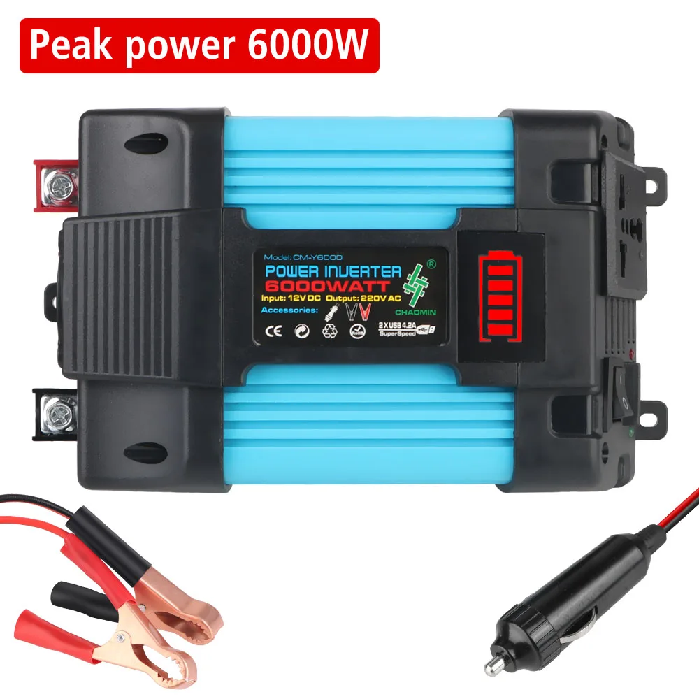 

Car Invertor DC 12v To 220V Vehicle-mounted Household Converter Power inverter Peak power 6000W 500W Universal