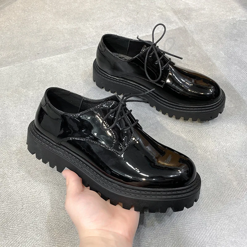 Men Office Business Casual High Platform Patent Leather Shoes Brand Male Harajuku Korean Streetwear Vintage Wedding Leather Shoe