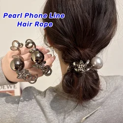 New Telephone Line Elastic Hair Rope Advanced Sense Pearl Hair Rope Hair Loop For Women High Elasticity Head Rope Hair Bands