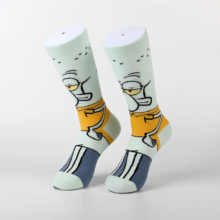 Lustige gelbe Schwamm-Cartoon-Socken mit quadratischem Anime-Charakter, Oktopus-Tentakeln, der Krabben-Boss, für Männer und Frauen, atmungsaktive Baumwollstrümpfe – Detail 5