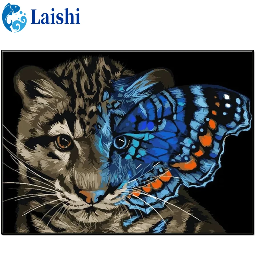 Diamond Painting Fantasy tiger, half face butterfly Embroidery Cross Stitch Art Craft Full Square/Round Rhinestone Home decor