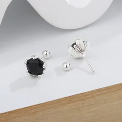 925 Sterling Silver Irregular Black Stud Earrings For Woman Wedding Luxury Elegant Jewelry Wholesale 2024 Trend Jewellery