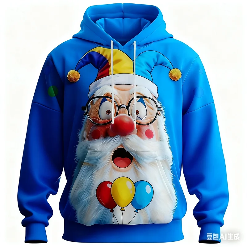 

Funny Santa Claus Men's Hoodies Autumn Winter Christmas Themed Print Long Sleeved Sweatshirts Clothing New X'mas Party Men Tops