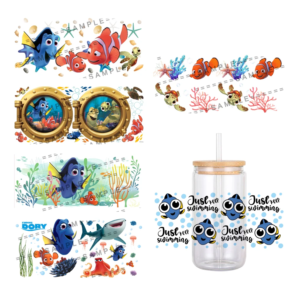 Disney Design Cartoon Finding Nemo Pattern UV DTF Transfer Sticker Waterproof Transfers Decals For 16oz Glass Cup Wrap Stickers