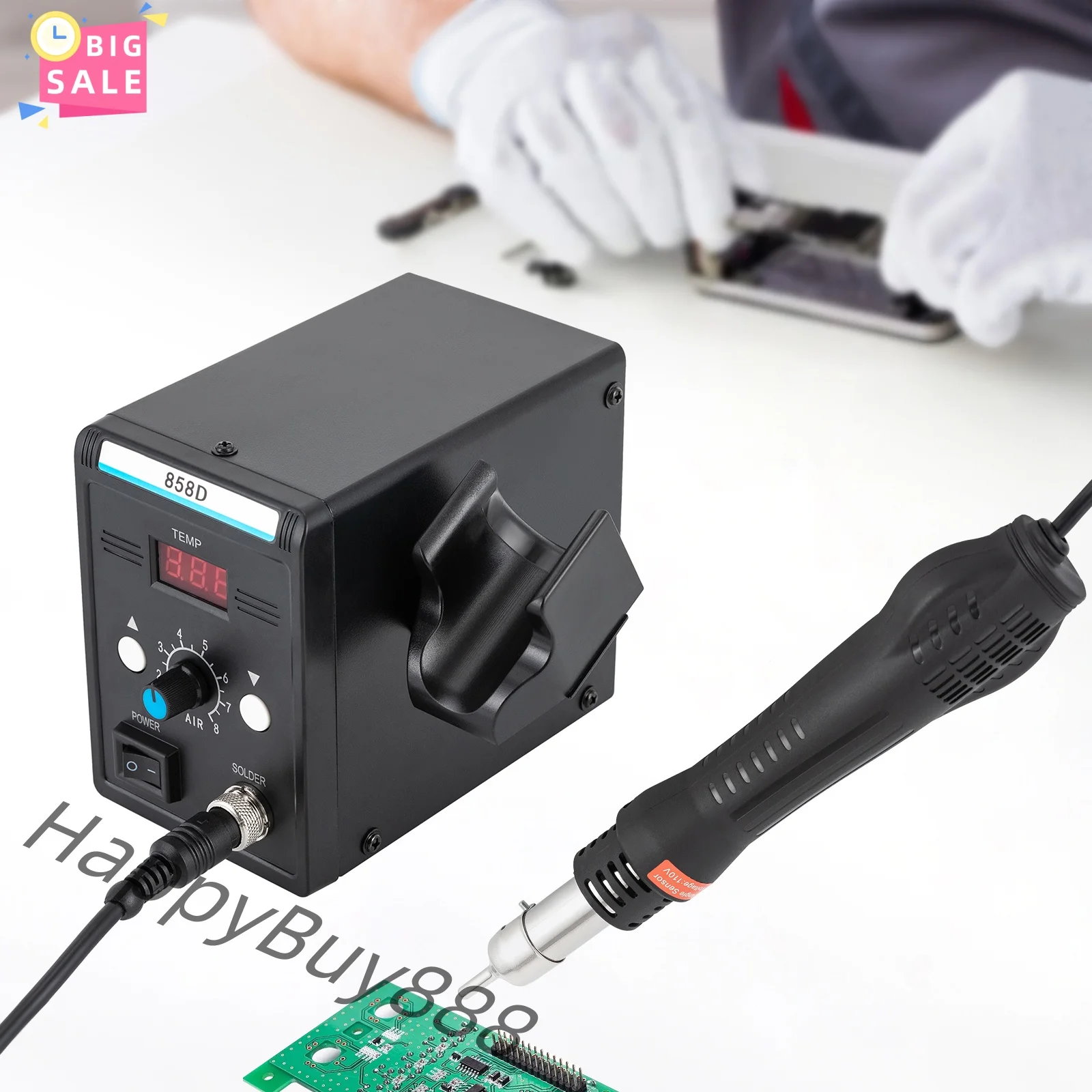 Паяльная станция SMD горячего воздуха 700 Вт с набором термофена, светодиодный экран температуры, 220 В, 858D