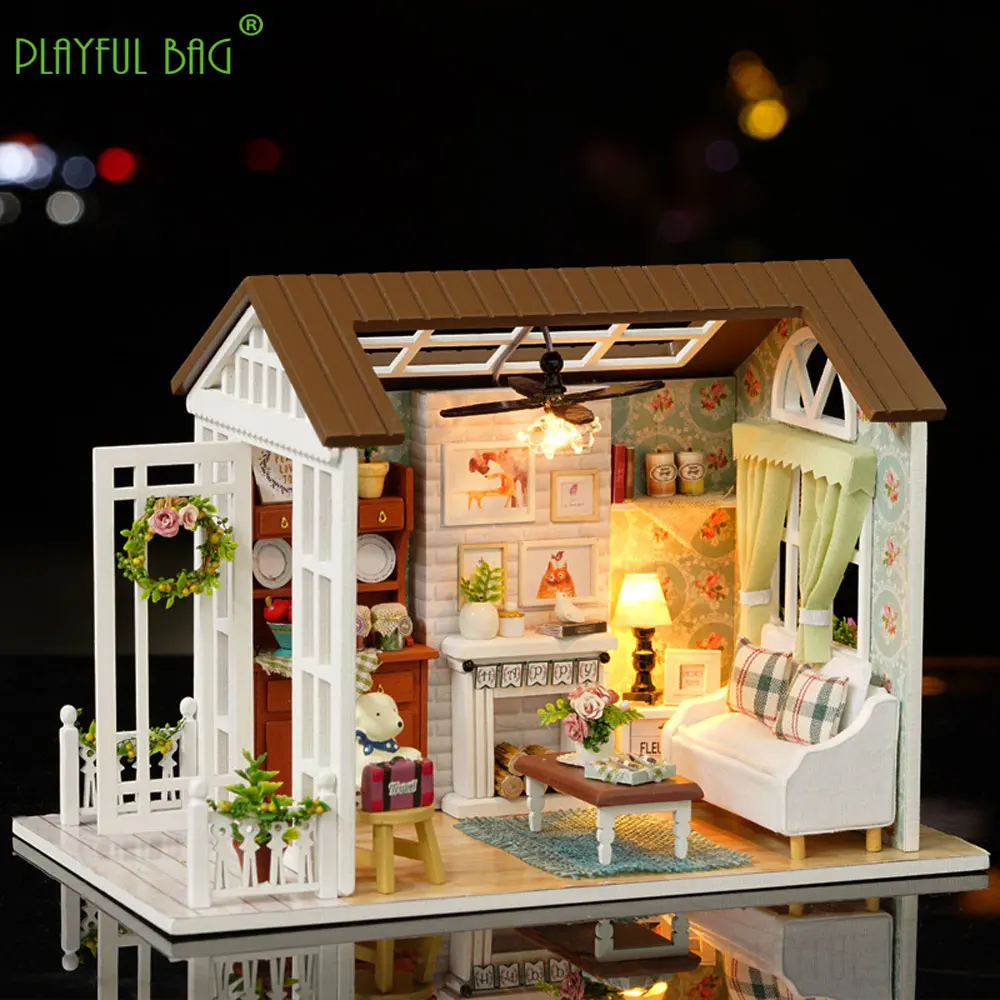 DIY 木製ミニチュアドールハウスキット組み立てる 3D パズル手組み立てモデル木造住宅ルームクラフト子供のギフトのおもちゃ HG377