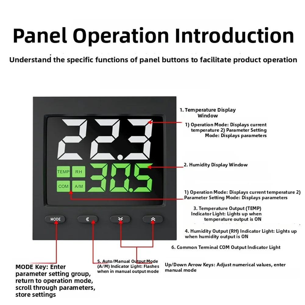 1P Digital Temperature Humidity Controller Automatic Heating Dehumidifier With RS485 Large LED Display For Electrical Panel