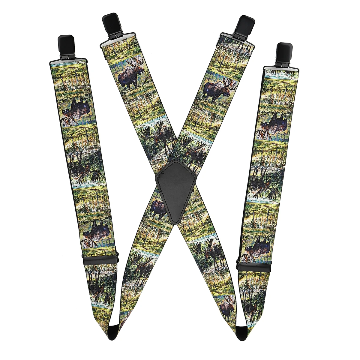 1.97inch Men's X-Shaped Reindeer Pattern Highly Elastic Adjustable Strap