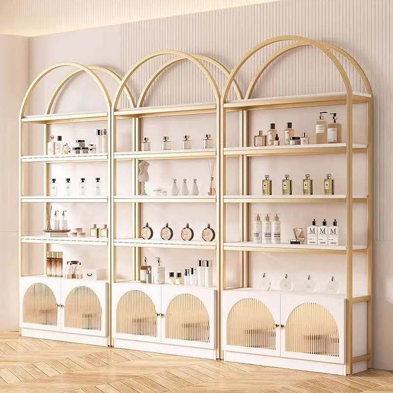 Cosmetics Display Cabinet Products Beauty Salon Nail Art Display Cabinet Samples Glass Shelves Multi-layer Skin Care Products