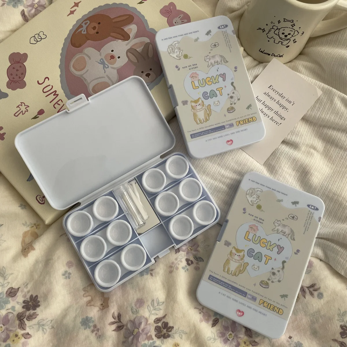 حاوية العدسات اللاصقة عالية الاستئناف البصري القطط طباعة صندوق العدسات اللاصقة علبة العدسات اللاصقة رائعة لتصحيح جمال السفر