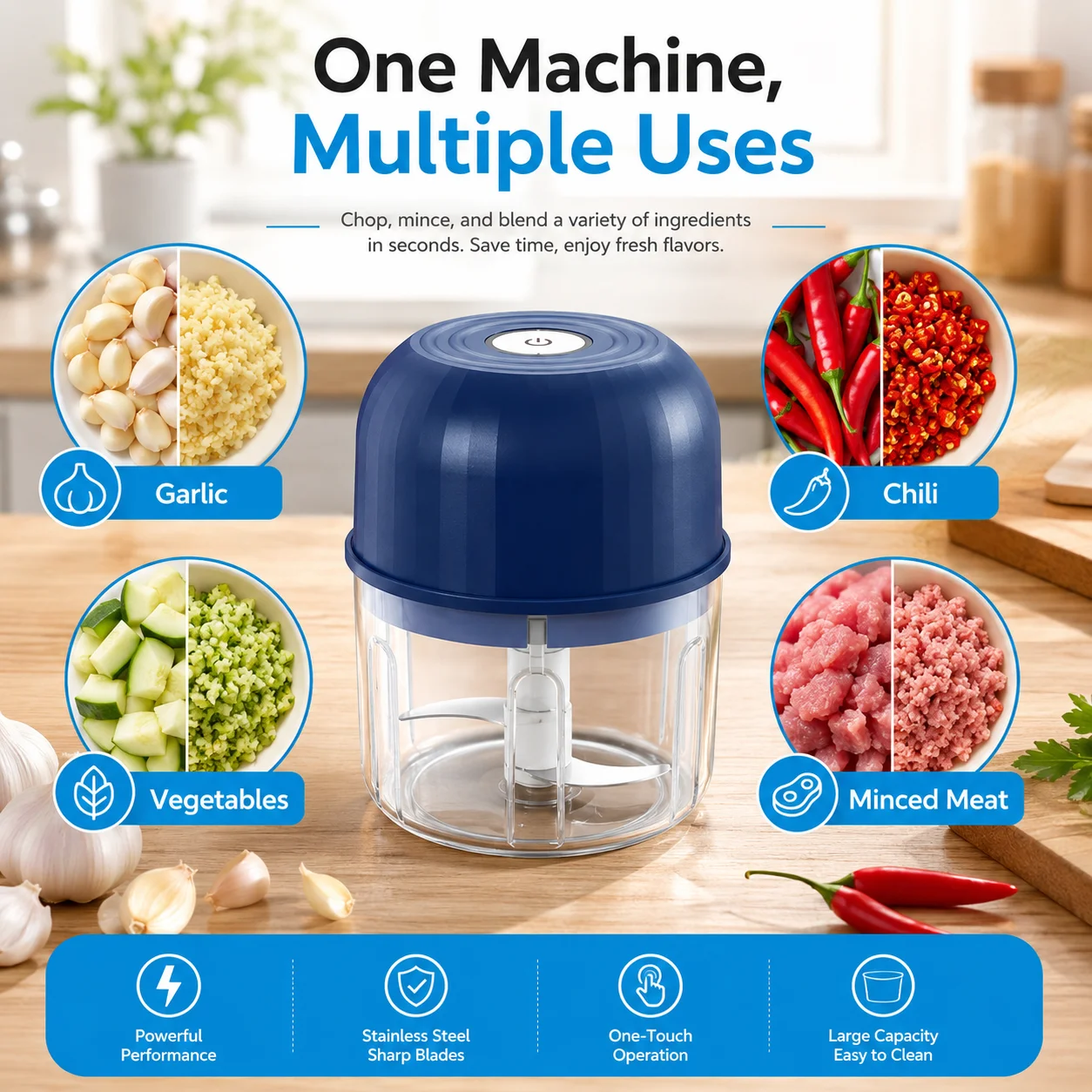 1PC Electric Garlic Chopper Mini Food Processor Usb Rechargeable Vegetable Meat Grinder Kitchen Garlic Masher Mixer Tool view 5