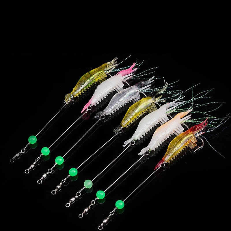 

7PCS/Lot Shrimp Soft Fishing Lure 9cm/6g Artificial Bait With Luminous Bead Swivels Hook Lifelike Shrimp Lure Carp Fishing Bait