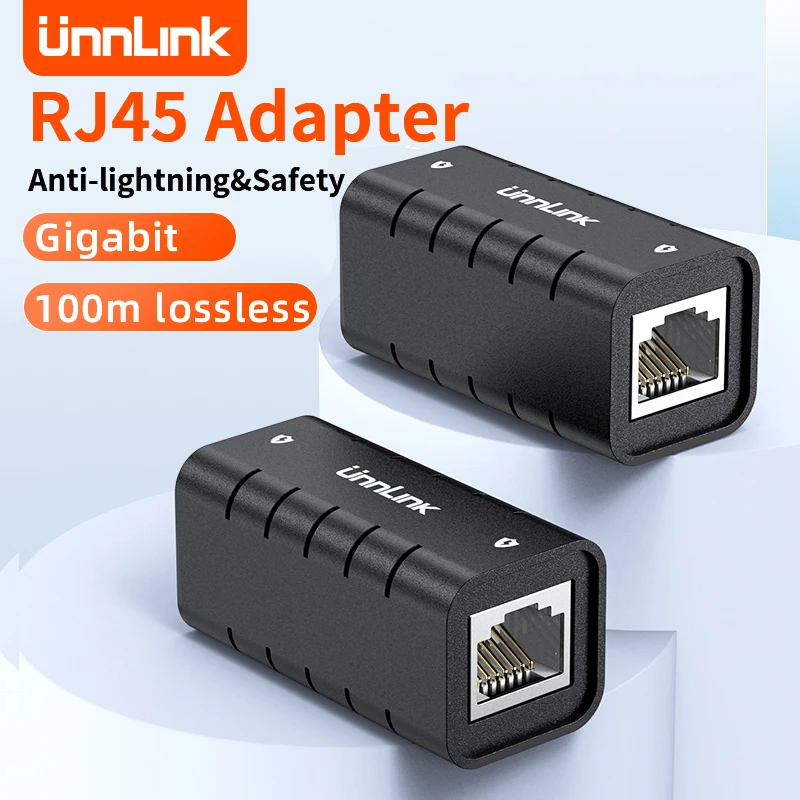 Unnlink RJ45 Connector Anti-Lightning Network Cable Extender Ethernet Adapter Gigabit 100Meters Cat7/6/5e Cable for HD IP Camera