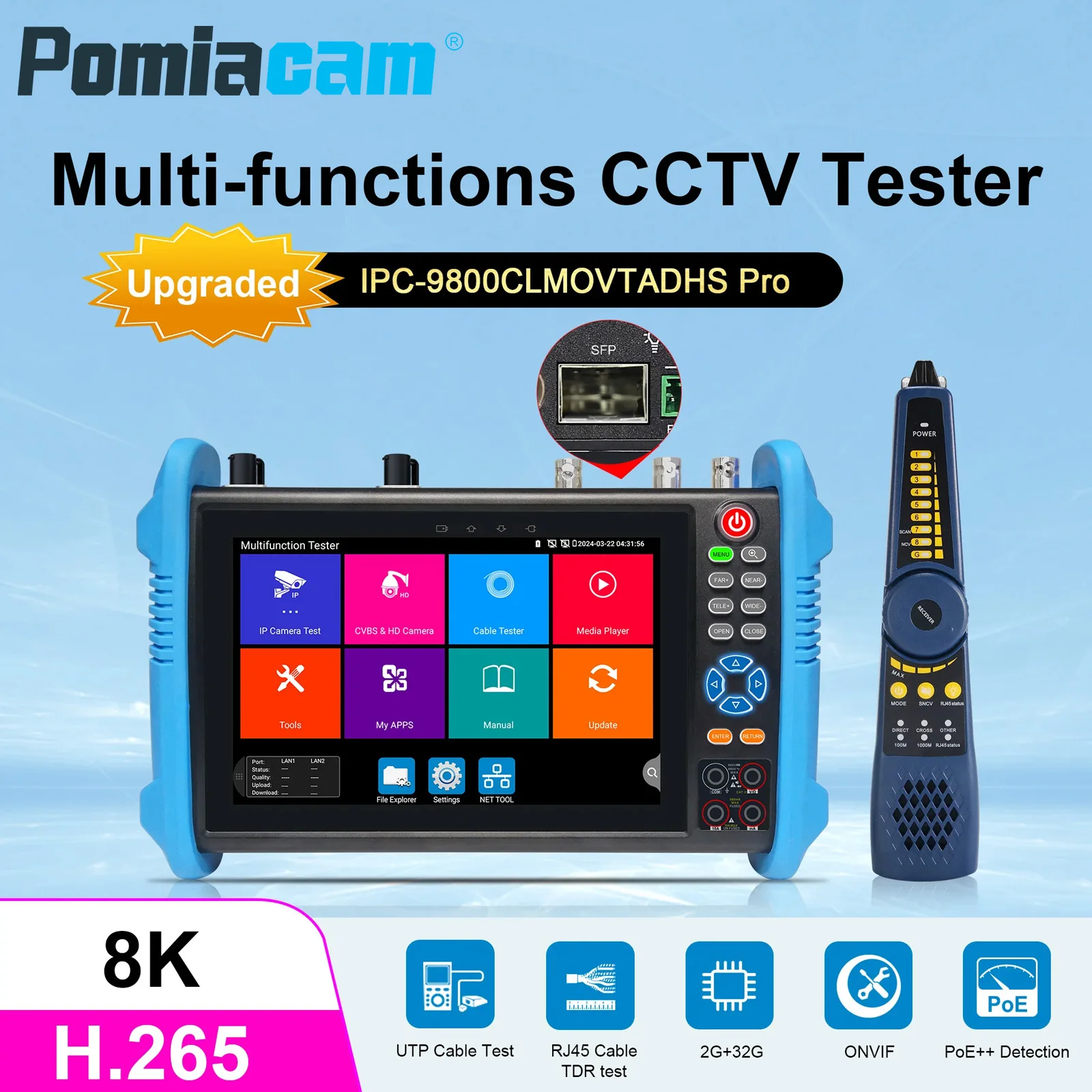 

IPC-9800CLMOVTADHS Pro CCTV IPC Tester 8MP H.265 AHD CVI TVI SDI Camera Tester VGA HDMI Input Camera Security Monitoring