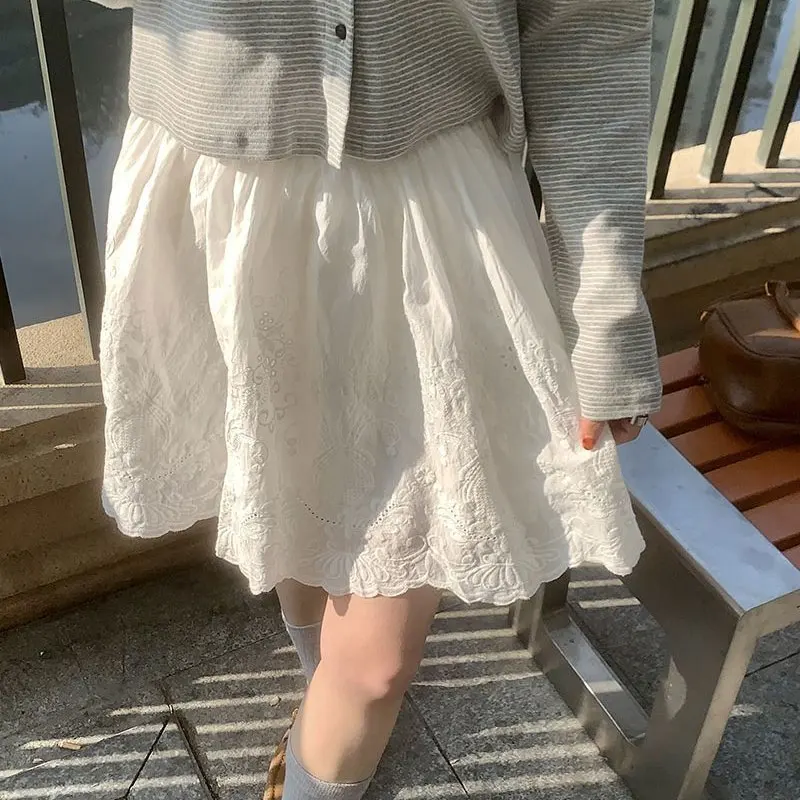 

Женские юбки с кружевной вышивкой, модные ажурные мини-юбки с высокой талией на резинке, весна-лето, из жаккардовой ткани