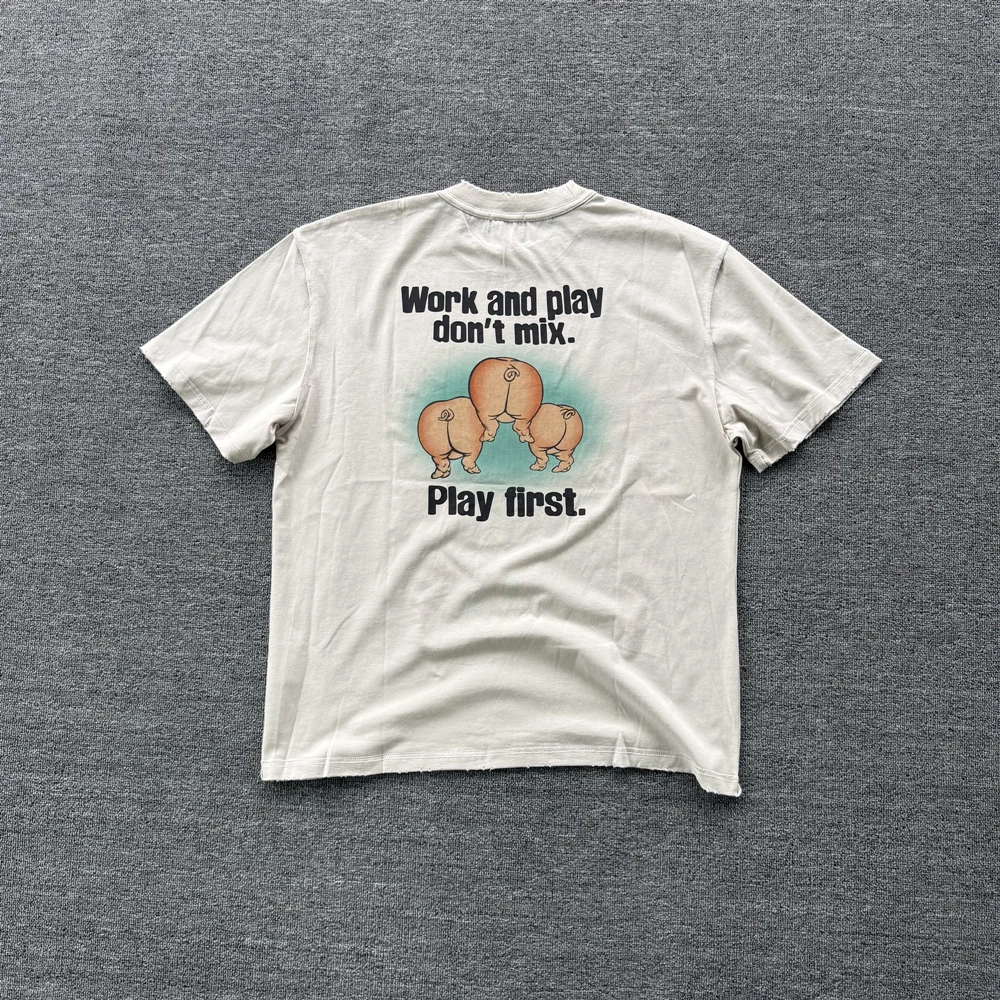 Retro American Style High Quality Print Tee Loose Casual Oversized Short Sleeves Tops Summer Vintage 100%Cotton T Shirt Men