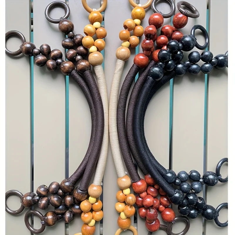2PCS 48cm Wooden Beaded Rope Bag with U-Shaped Handle Suitable for Beach Bag Crochet Bag Retro Bag DIY Supplies